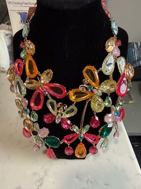 Multicolor Crystal Floral & Butterfly Statement Necklace - Women Jewelry